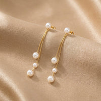 Pearl Chain Trio Drop Earrings