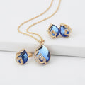Blue Crystal Necklace & Earrings Set in Gold