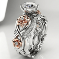 Silver and Rose Gold Diamond Floral Ring