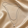White Gold Double-Layer Teardrop Pendant Necklace