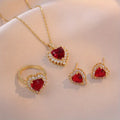 Gold Ruby Heart Jewellery Set