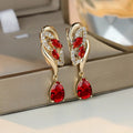 Gold Ruby Teardrop Earrings