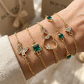 Hallow Heart Green Crystal Bracelet Set