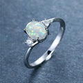 Opal Stone Silver-Coloured Wedding Rings
