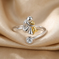 "Forever in Your Heart" Dog Hug 925 Sterling Silver Adjustable Ring with Zirconia