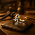 "Forever in Your Heart" Dog Hug 925 Sterling Silver Adjustable Ring with Zirconia