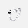925 Sterling Silver Adjustable Paw Ring with Zirconia and Enamel