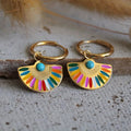 Fan-Shaped Colourful Enamel Hoop Earrings