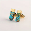Bohemian Rectangular Gold Turquoise Earrings