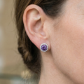 Amethyst Round Pavé Stud Earrings | White Gold