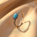 Silver Adjustable Feather Turquoise Ring