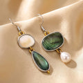 Vintage Green and White Stone Earrings
