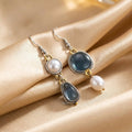 Vintage Blue Stone Pearl Earrings