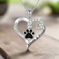 Dog Paw Necklace – Heart Design in Stainless Steel with Zirconia Stones