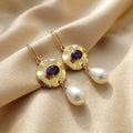 Pearl Earrings with Amethyst Zirconia