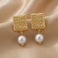 Woven Square Pearl Drop Earrings