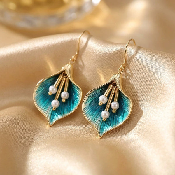 Vintage Blue Lotus Silver Earrings