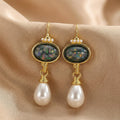 Geometry Black Stone and Pearl Earrings