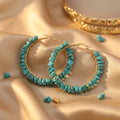 Turquoise Stone Drop Hoop Earrings