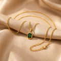 Golden-Tone Square Frame Gemstone Pendant