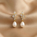 Pearl Leaf Cluster Drop Earrings