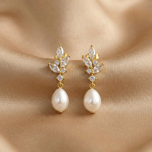Pearl Leaf Cluster Drop Earrings