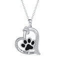 Heart-Shaped Dog Paw Print Necklace with Zirconia