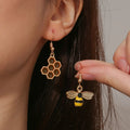 Honeycomb & Bee Drop Earrings – Gold-Tone Jewellery for Women