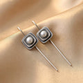 Modern Pearl Square Threader Earrings