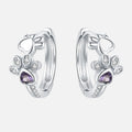 Paw Huggie Earrings in 925 Sterling Silver with Zirconia and Heart Gemstone