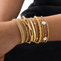 Stackable Golden Pearl Bracelet Set