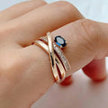 Vintage Rose Gold Cross Ring with Blue Cubic Zirconia