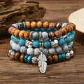 Bohemian Turquoise Feather Beaded Bracelet
