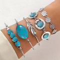 Vintage Silver and Turquoise Floral Bracelet Set