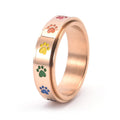 Spinning Stress-Relief Paw Ring – Stainless Steel with Rainbow Paws