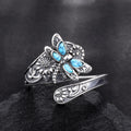 Sterling Silver Turquoise Spoon Ring – Vintage Boho Wrap with Dragonfly
