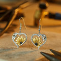 Vintage Boho Sunflower and Bee Heart Drop Earrings