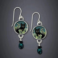 Vintage Tropical Black Cat Drop Earrings