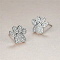 White Zirconia Paw Stud Earrings – Heart Design