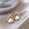 Vintage Pearl Drop Cross Triangle Earrings