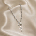 Trendy White Gold Toggle Cross Necklace