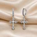 White Gold Cross Earrings with Zirconia Inlay