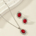 Silver Ruby Floral Jewellery Set