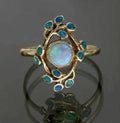 Blue Ring with Vintage Crystals and Opal