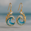 Golden Earrings with Shimmering Ocean Waves
