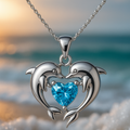 Double Silver Necklace with Love Dolphins