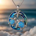 Necklace with Turtle, Circle and Opal in Hand