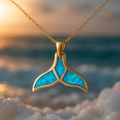Gold Ring with Dolphin Tail and Blue Opal