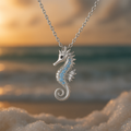Silver Necklace with Seahorse and Opal