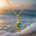 Gold Necklace with Blue Crystal